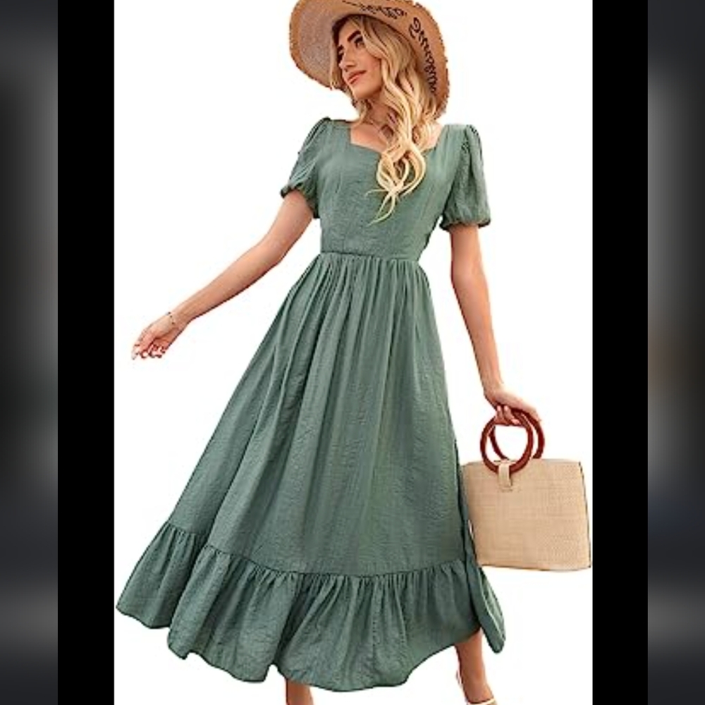Sage green maxi prairie dress Small